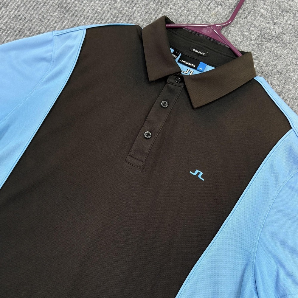 J.Lindeberg Polo Shirt Mens Large Blue Colorblock Golf Regular Fit Performance